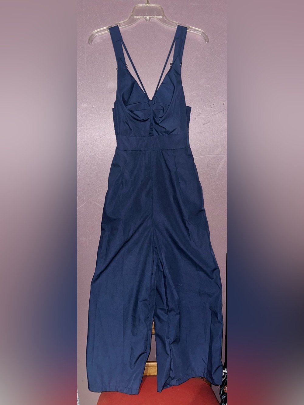 Navy Wide-Leg Jumpsuit with V-Neck